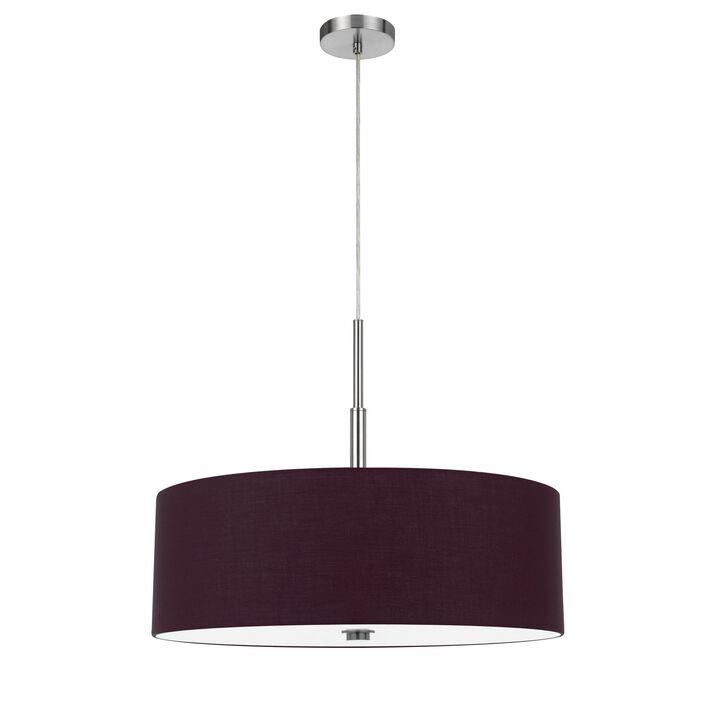 Sia Pendant Light Fixture w Plum Hardback Drum Shade, 24 Inch Chrome - Benzara