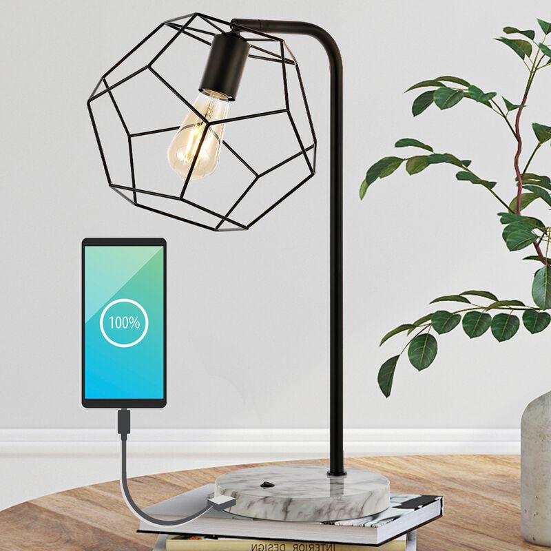 Penta Industrial Farmhouse Head-Adjustable Iron LED Task Lamp with USB Charging Port
