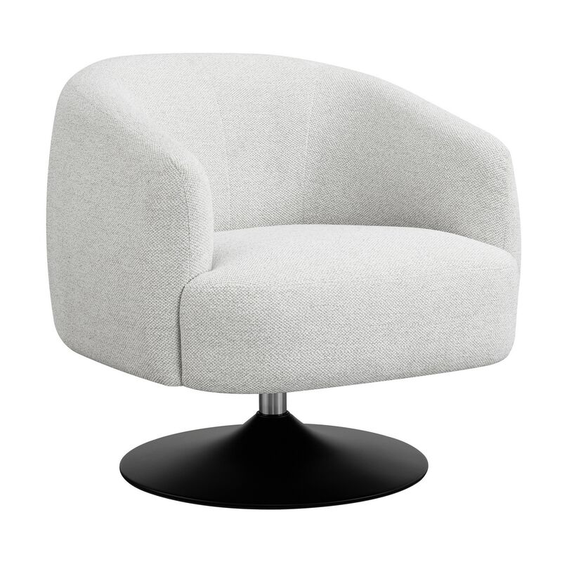 32 Inch Barrel Foam Accent Chair, Swivel Pedestal Base, Beige Boucle Fabric-Benzara