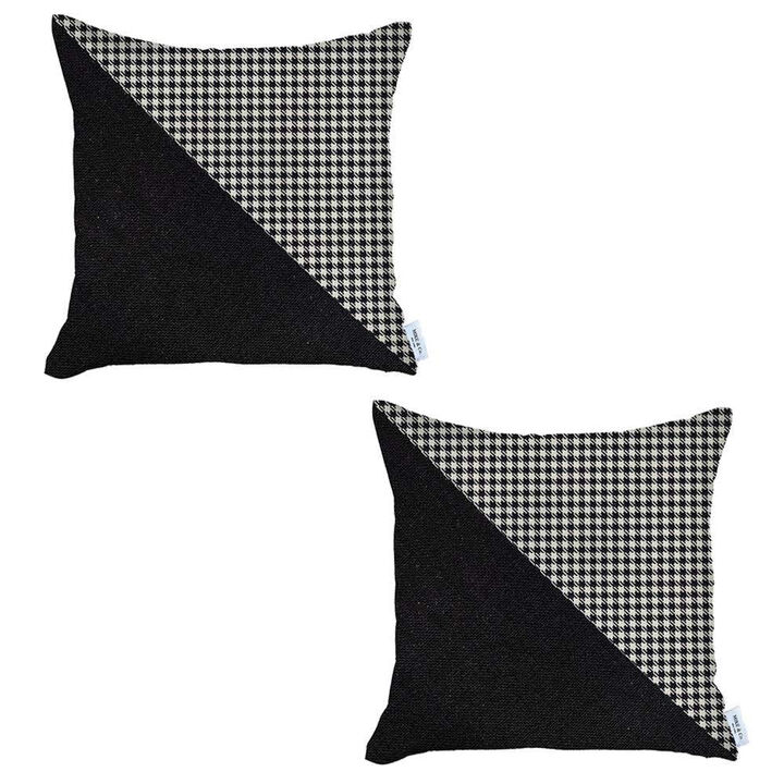 Hivvago Set Of Two 18" X 18" Black And White Houndstooth Zippered Handmade Polyester Throw Pillow