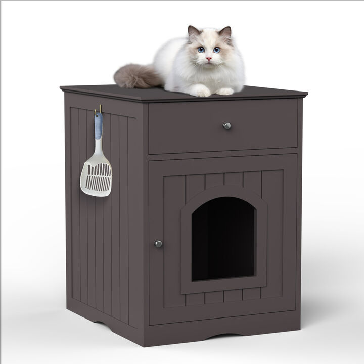 Wooden Pet House with Drawer and Side Table