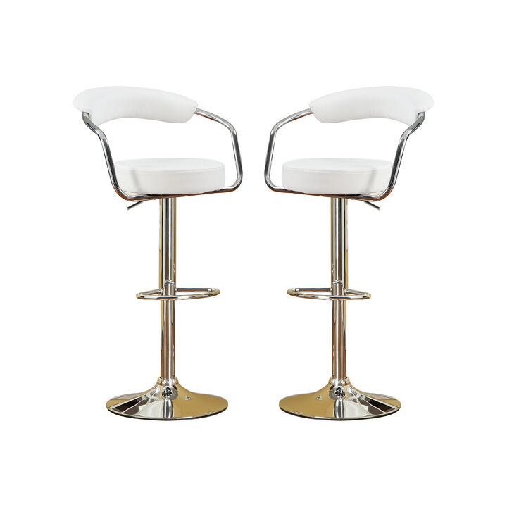 Set of 2 Faux Leather Bar Stools with Chrome Base, White
