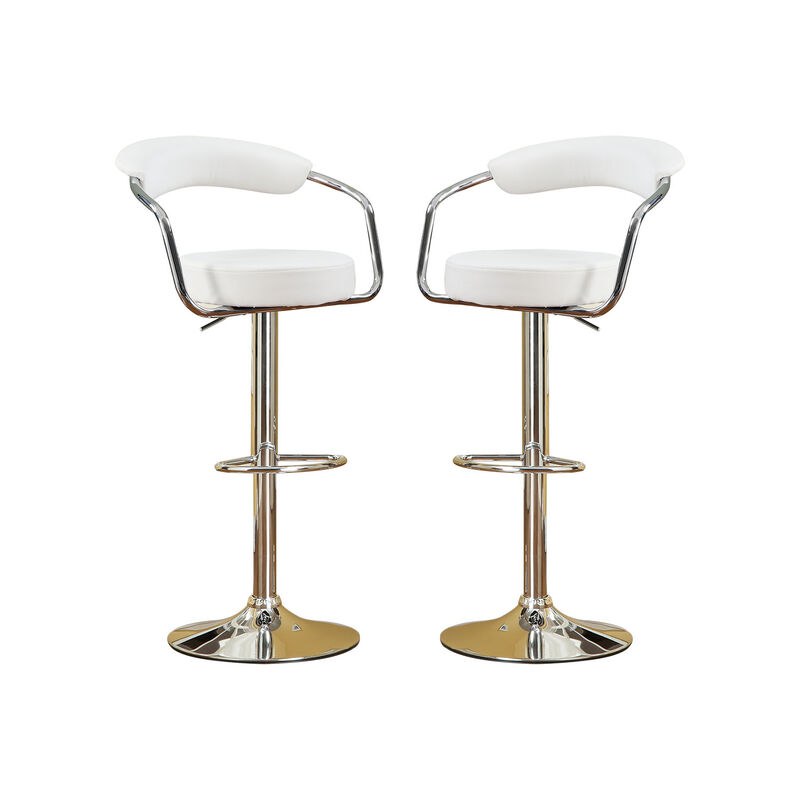 Set of 2 Faux Leather Bar Stools with Chrome Base, White
