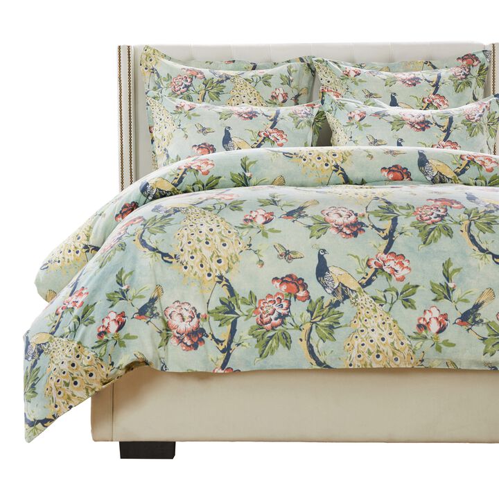Sia 3pc Full Queen Duvet and Pillow Sham Set, Floral Jade Print Cotton