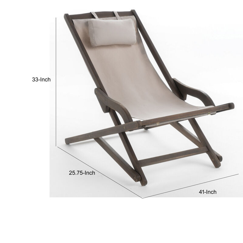 Mikki Portable Sling Chair Set of 2 with Pillows, Beige Polyester, Wood