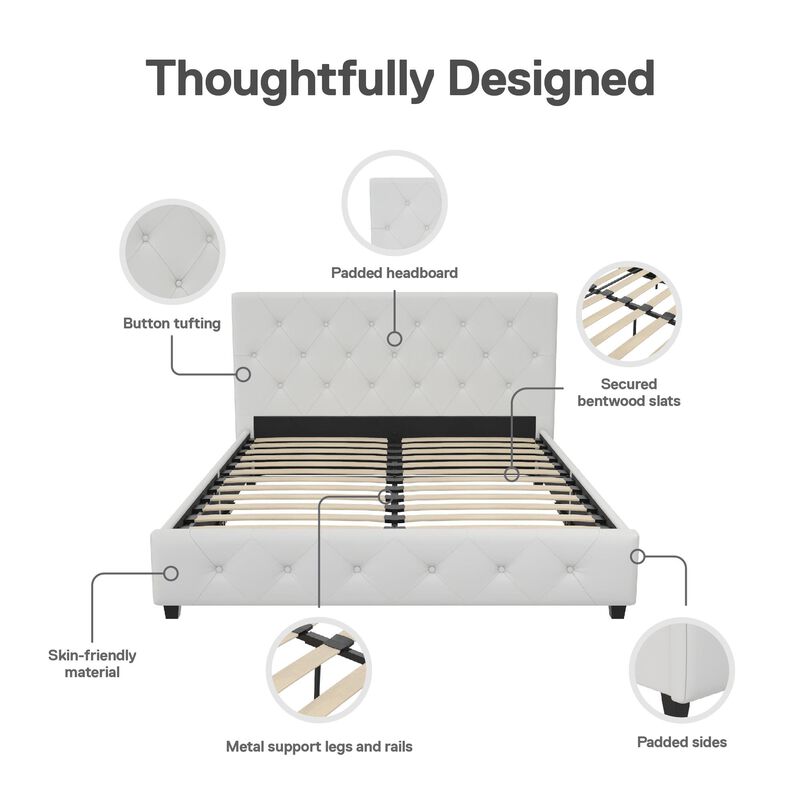 Atwater Living Dana Upholstered Bed, Full, White Faux Leather