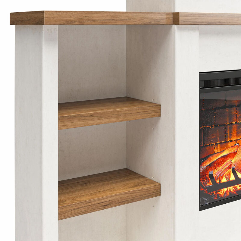 Gateswood Electric Fireplace with Mantel and Bookcase, Plaster and Walnut