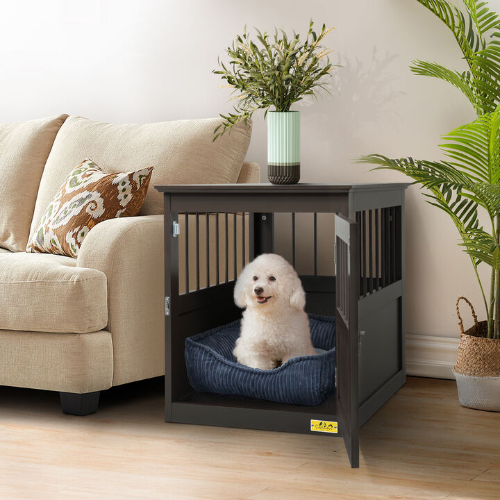 End Table Style Dog Kennel Furniture with Side Slats Brown