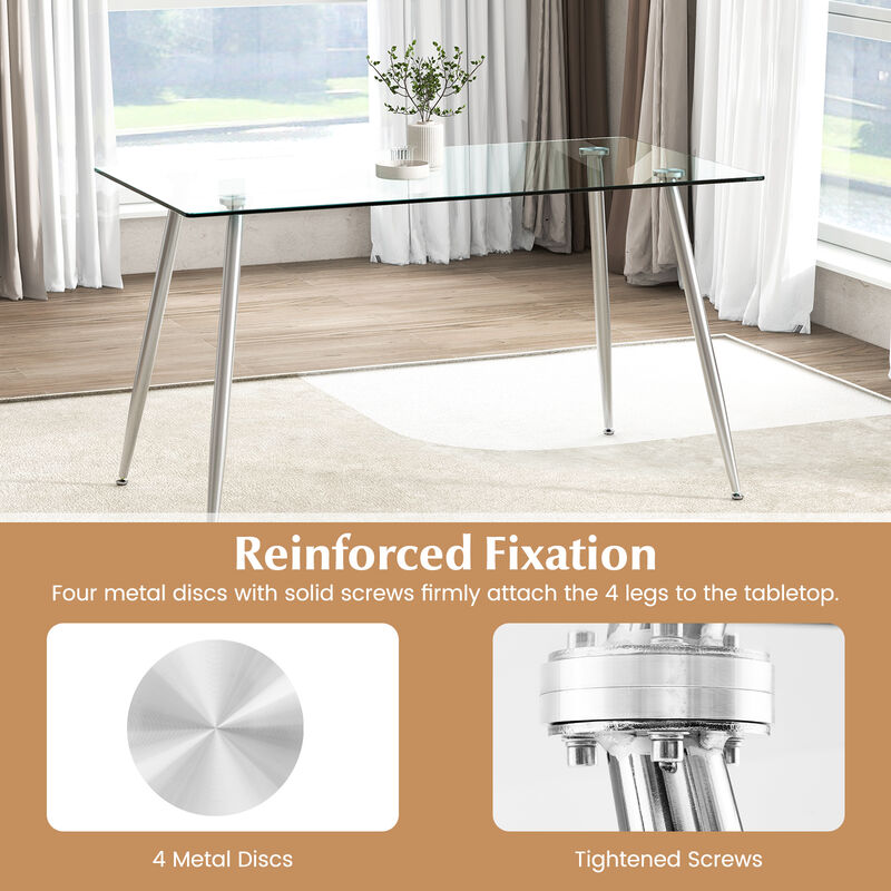 Glass Rectangular Dining Table with Metal Legs