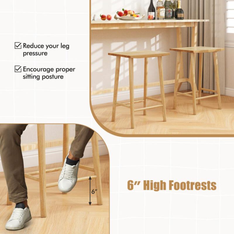Hivvago 25.5 Inch Bar Stools Set of 2 with Footrest-Natural