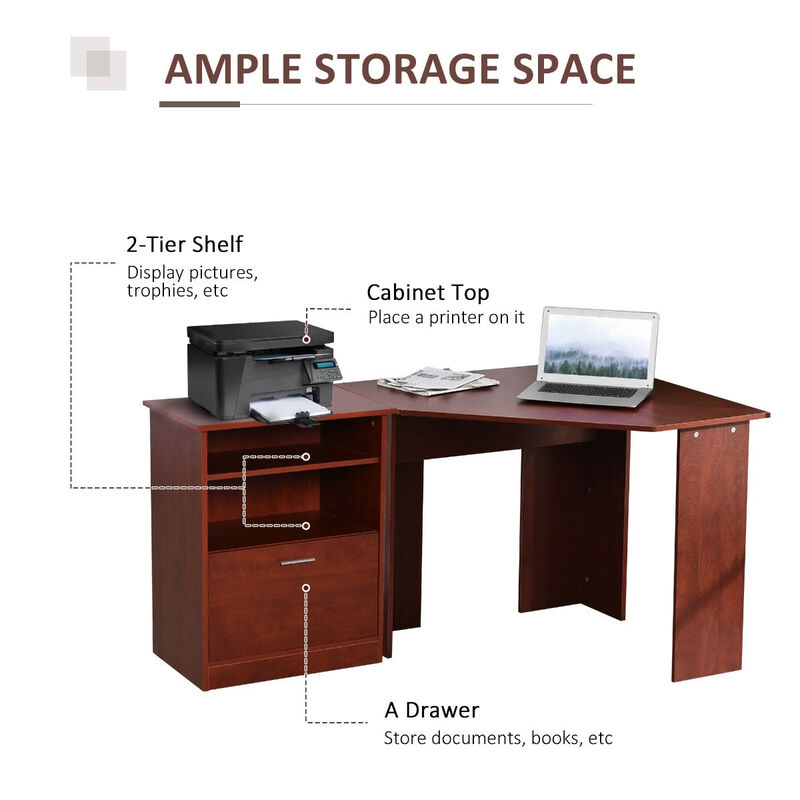 Black Corner Office: L-Shaped Desk with Printer Cabinet