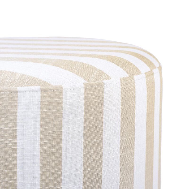 Dex Striped Linen Ottoman in Beige