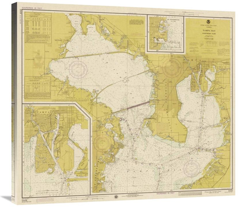Nautical Chart - Tampa Bay - Northern Part ca. 1975 - Sepia Tinted-Canvas Art-36x32.04