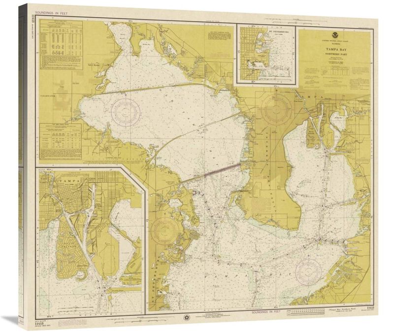 Nautical Chart - Tampa Bay - Northern Part ca. 1975 - Sepia Tinted-Canvas Art-36x32.04