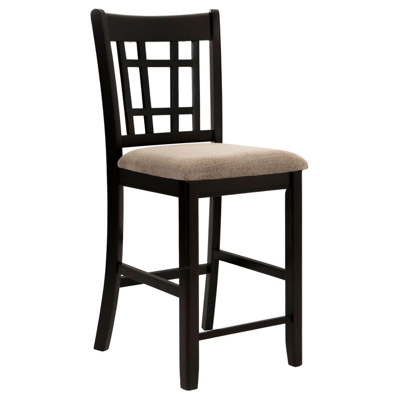 Contemporary Armless Counter Height Chair, Espresso Brown & beige , Set of 2-Benzara