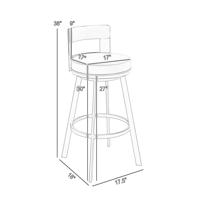 Ami 30 Inch Swivel Barstool Chair, Gray Faux Leather, Black Iron Frame - Benzara