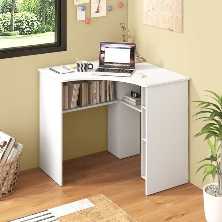 Hivvago Corner Computer Desk Triangle Home Office Desk with Adjustable Shelf and Arc-Shaped Profile
