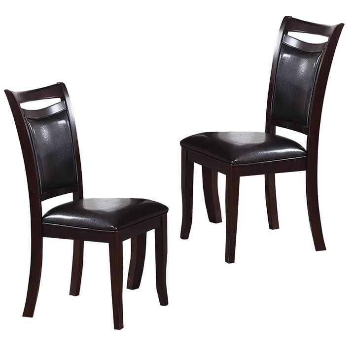 Retro Style Set Of Two Wooden Dining Chairs In Dark Brown,-Benzara