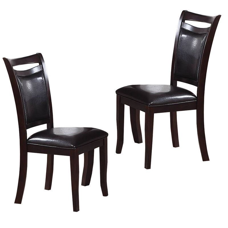Retro Style Set Of Two Wooden Dining Chairs In Dark Brown,-Benzara