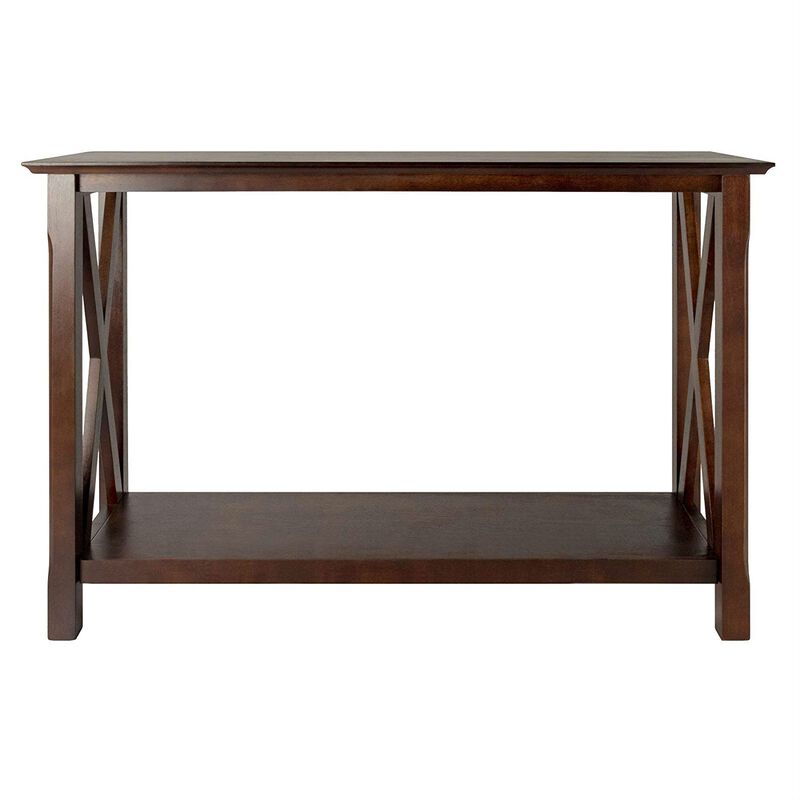Hivvago Cappuccino Brown Wood Console Sofa Table with Bottom Shelf