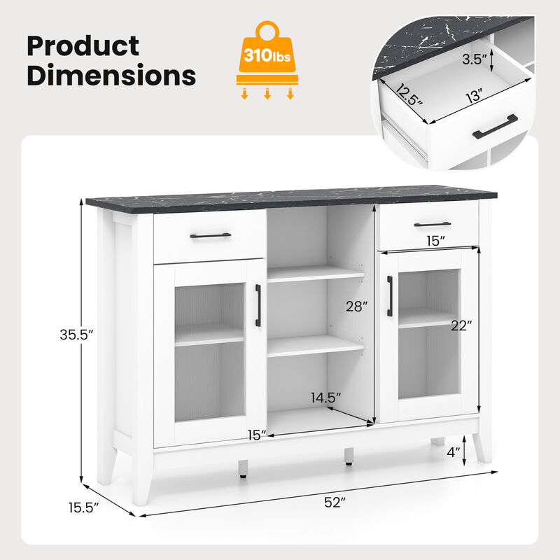 Sideboard Buffet Cabinet with 2 Drawers and 4 Adjustable Shelves