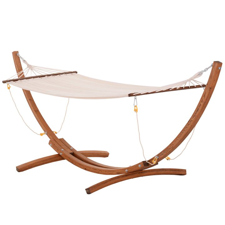 White Boho Bliss: 10' Wood Hammock with Stand for Single Person