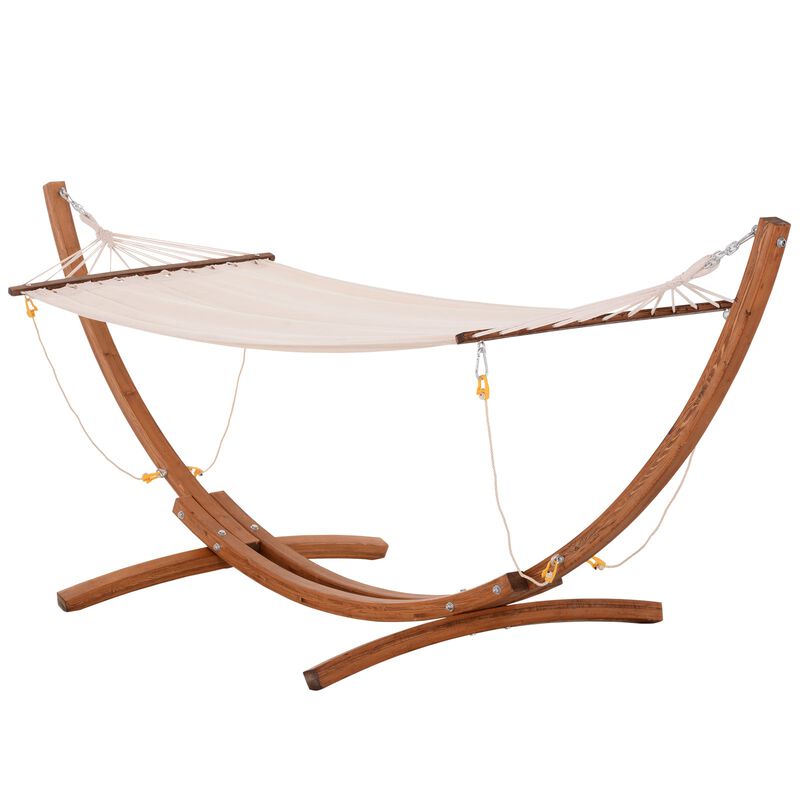 White Boho Bliss: 10' Wood Hammock with Stand for Single Person
