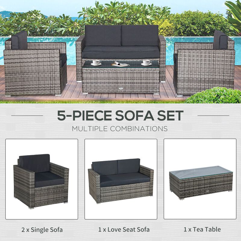Gray Outdoor Seating: 4-Piece Resin Wicker Set with Glass Table