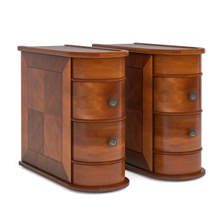 Arc Side End Table, Walnut Brown, 2 Drawers, 24 Inch Tall - Benzara