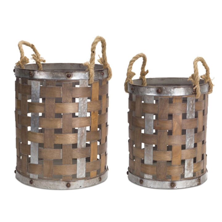Pail with Rope Handle for Stylish Storage and Garden Décor (Set of 2)