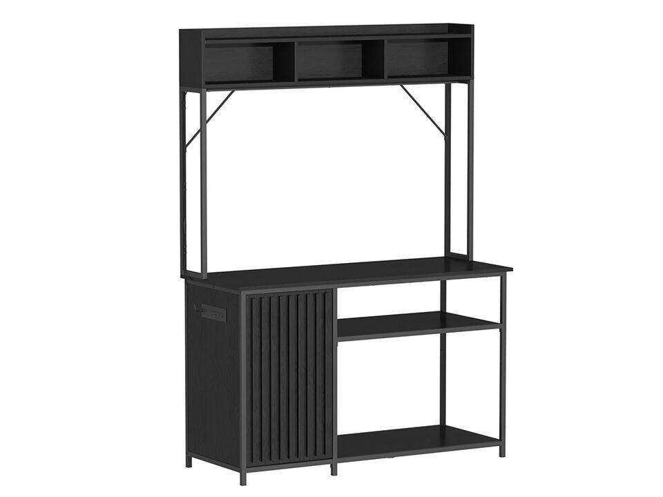 BELLEZE 55-75 Gallon Fish Tank Stand with RGB Light, Aquarium Stand with Power Outlets,Cabinet for Fish Tank Accessories Storage, 20"D x 52"W Tabletop fits Turtle Tank, Reptile Tank, Black Ebony
