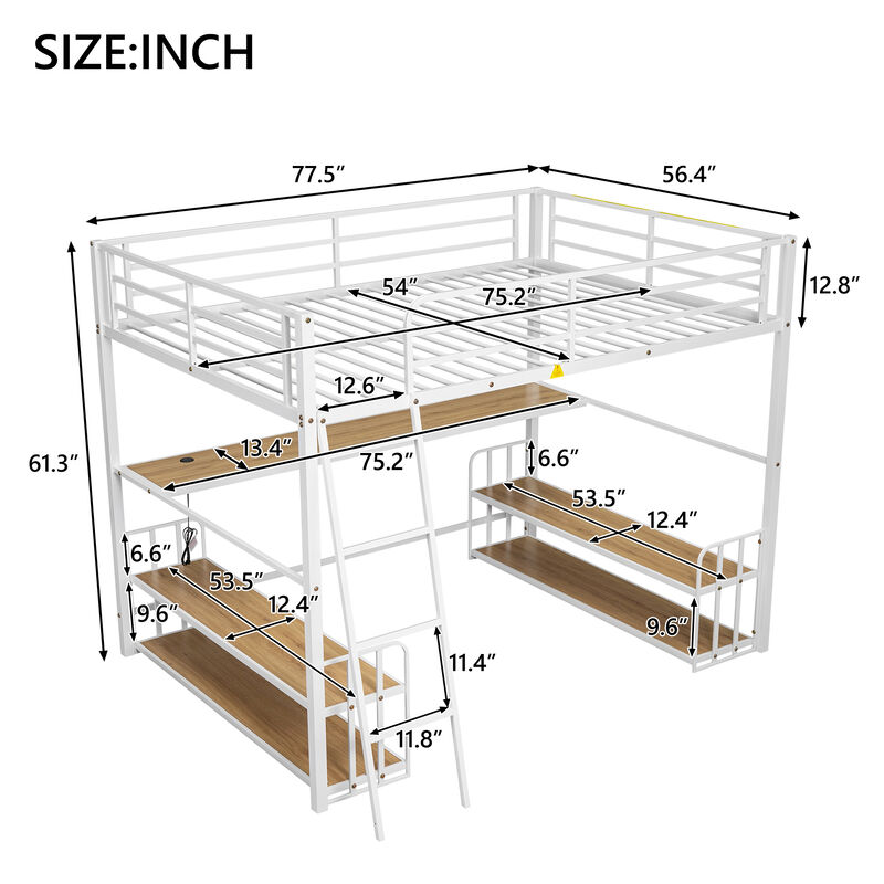 Merax Metal Loft Bed with Desk and Storage Shelves