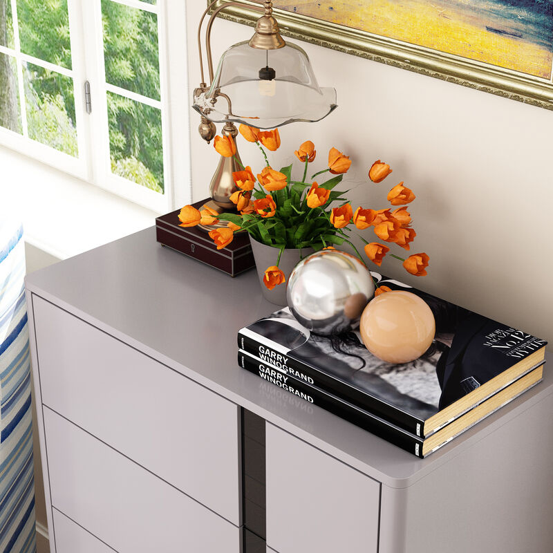 FUFU&GAGA Modern Gray Dresser with 5 Drawers, P2 MDF with Black Glass Accents (31.5" W x 47.2" H x 15.7" D), Gray