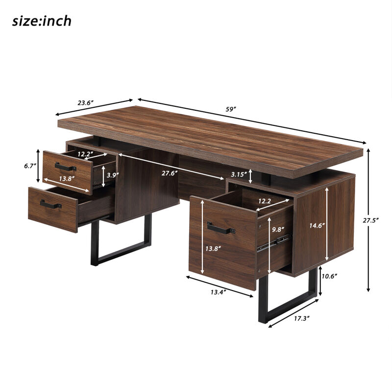 Home Office Computer Desk With Drawers/Hanging Letter-Size Files, 59 Inch Writing Study Table