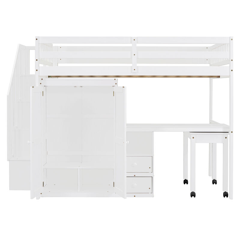 Merax Loft Bed with Desk and Wardrobe