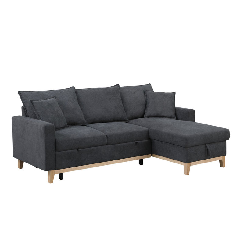 Colton Dark Gray Woven Reversible Sleeper Sectional Sofa With Storage Chaise