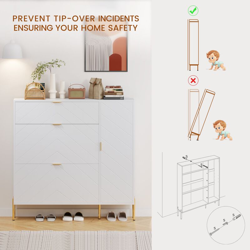 49.21 in. H Wood Shoe Storage Cabinet with Flip-Up Drawers Adjustable Shelf