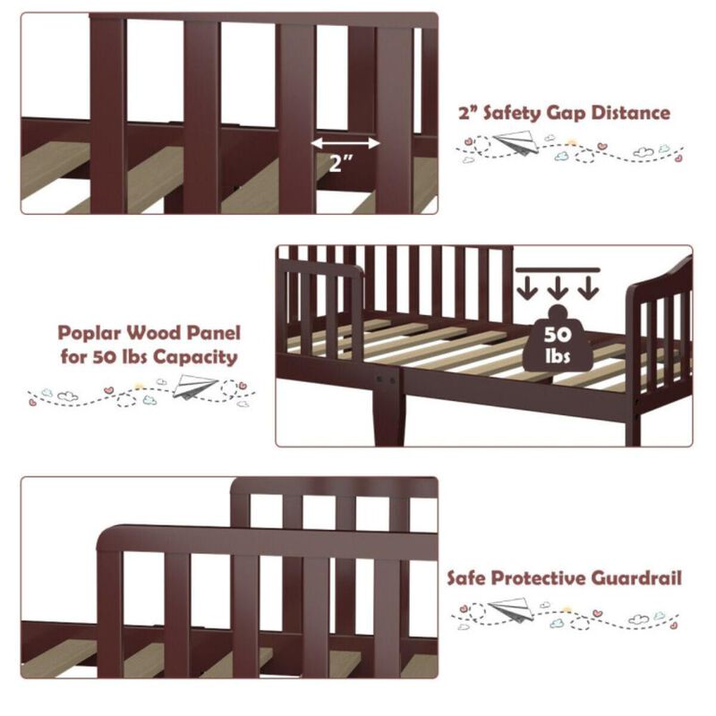 Hivvago Classic Design Kids Wood Toddler Bed Frame with Two Side Safety Guardrails