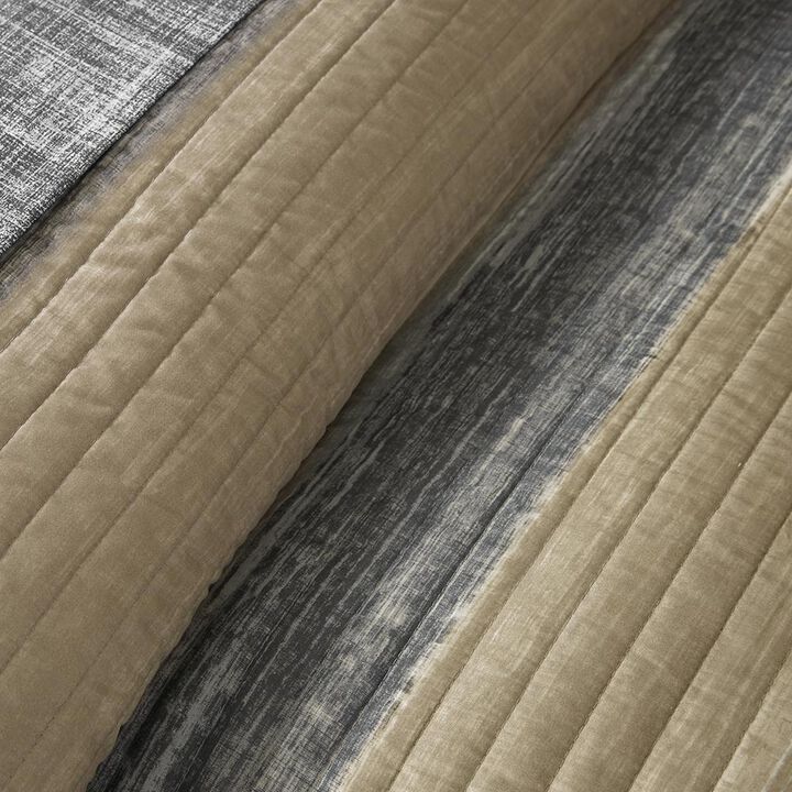 Belen Kox Taupe Watercolor Stripe 6 Piece Coverlet Set, Belen Kox