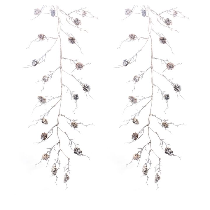 Flocked Pinecone Twig Garland (Set of 2)