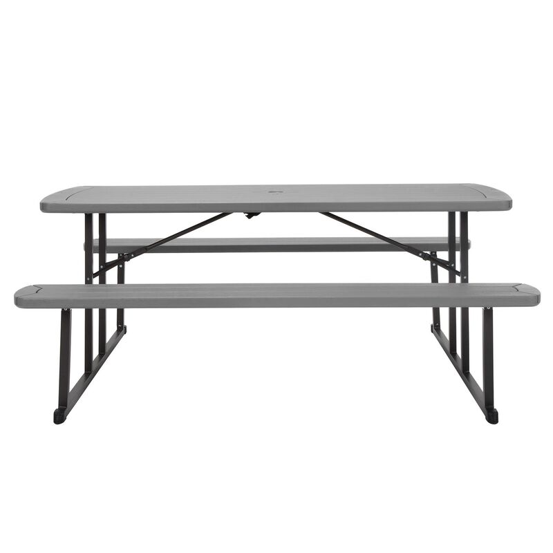 6 ft. Folding Picnic Table, Wood Grain Resin with Steel Legs