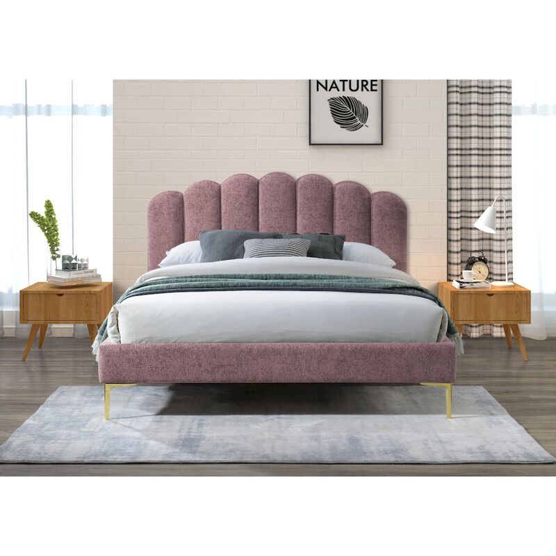Omax Decor Bella Modern Fabric Upholstered Queen Platform Bed in Ash Rose Pink