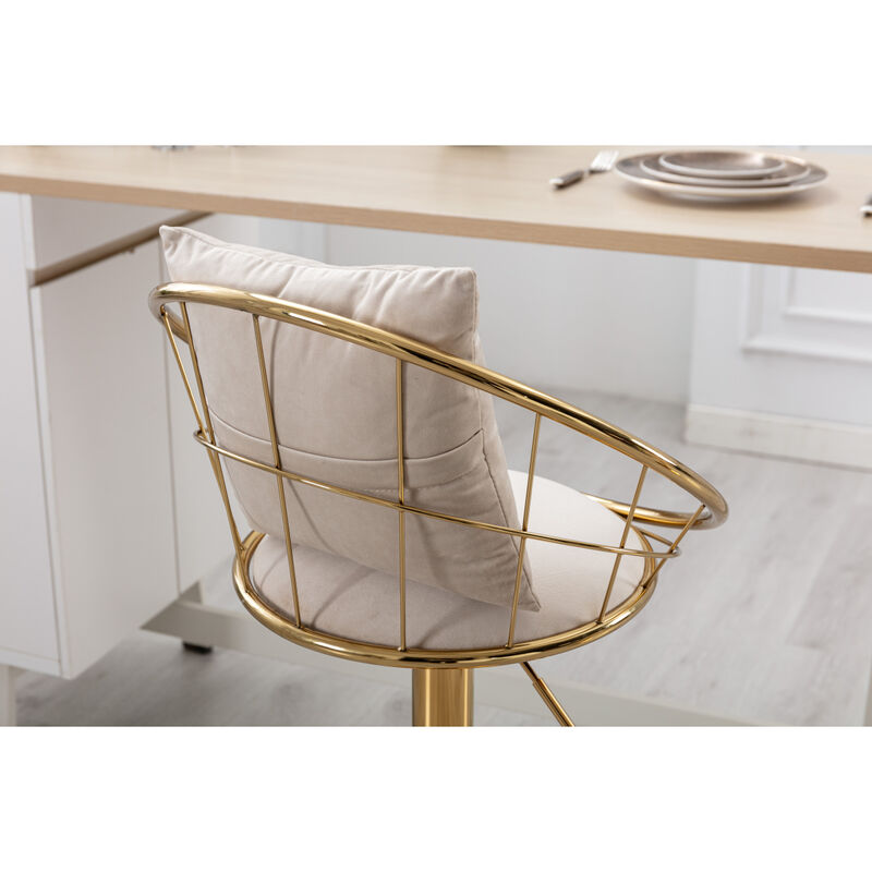 Off- Velvet Bar Chair, Pure Gold Plated, Unique Design, 360 Degree