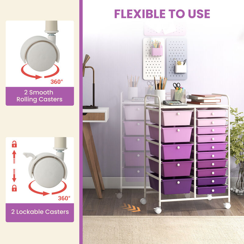 15-Drawer Rolling Utility Organizer Cart for Multi-Use Storage and Easy Access