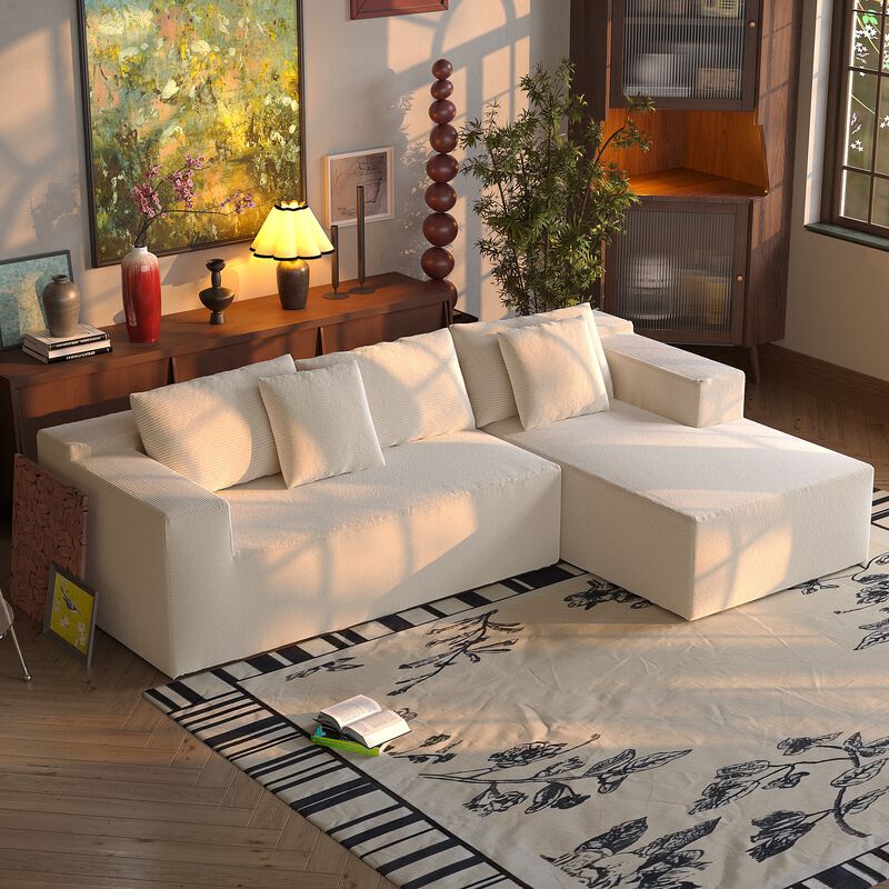 FUFU&GAGA Compressed Sofa, Fabric & Sponge Upholstered Couch – Modern 3-Seater (105.9" W x 37" D x 26.4" H),Beige