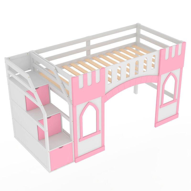 Merax Loft Bed with Storage Staircase and Window