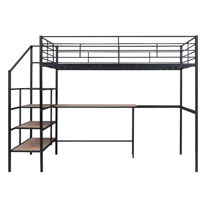 Merax Metal Loft Bed with Desk and Storage Ladder