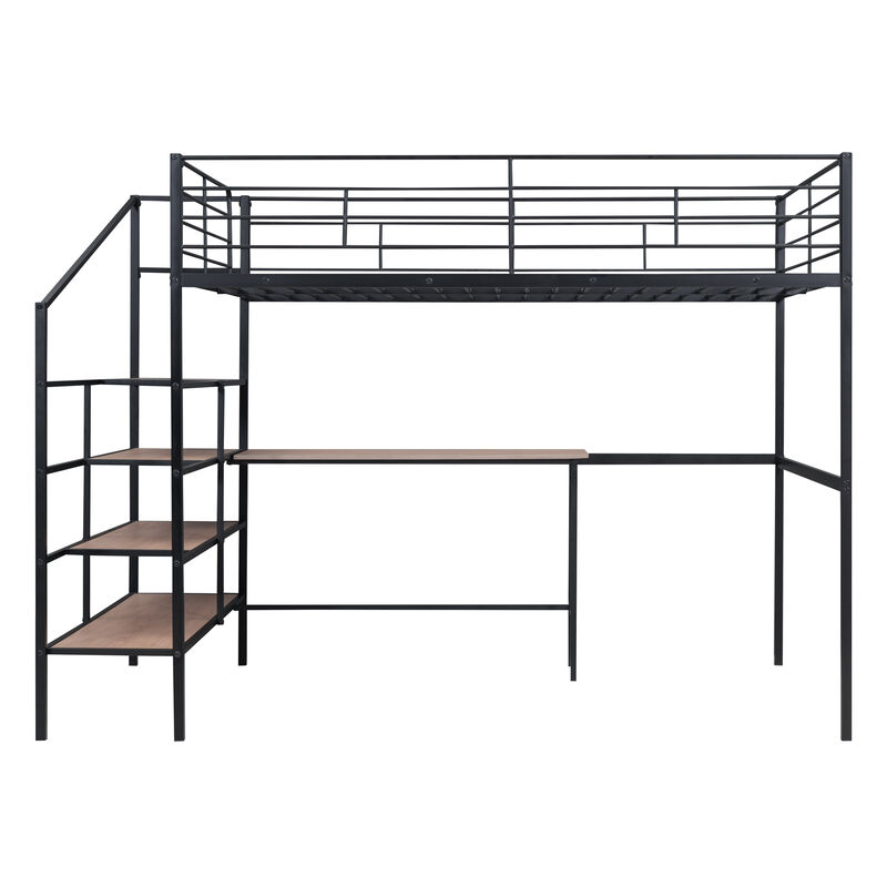 Merax Metal Loft Bed with Desk and Storage Ladder