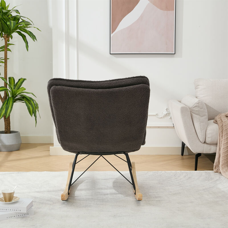 Ergonomic Wood Base Rocking Chair: Upholstered Armless Design for Relaxation GREY