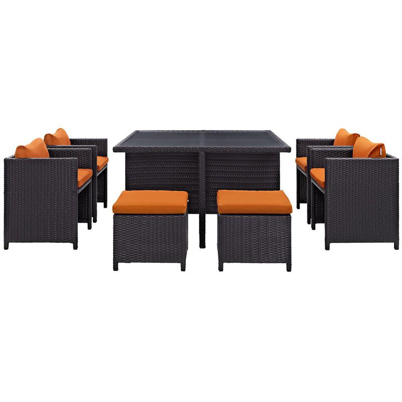 Inverse 9 Piece Outdoor Patio Dining Set - Espresso Orange